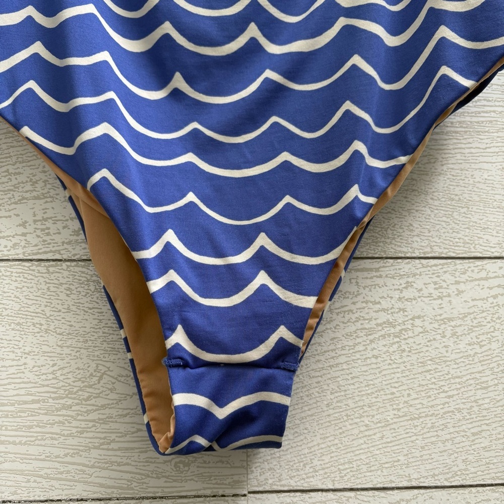 J. Crew Playa Wave Laguna Ruched One-Piece Swimsuit, in Blue & White, Size XL - Picture 7 of 12